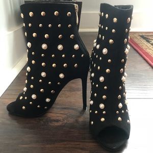 Pearl and stud detail peep toe booties